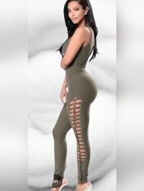 Fashion Nova Olive Green Lace-Up Side Romper Jumpsuit